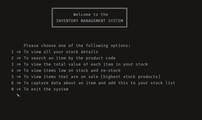 inventory main menu